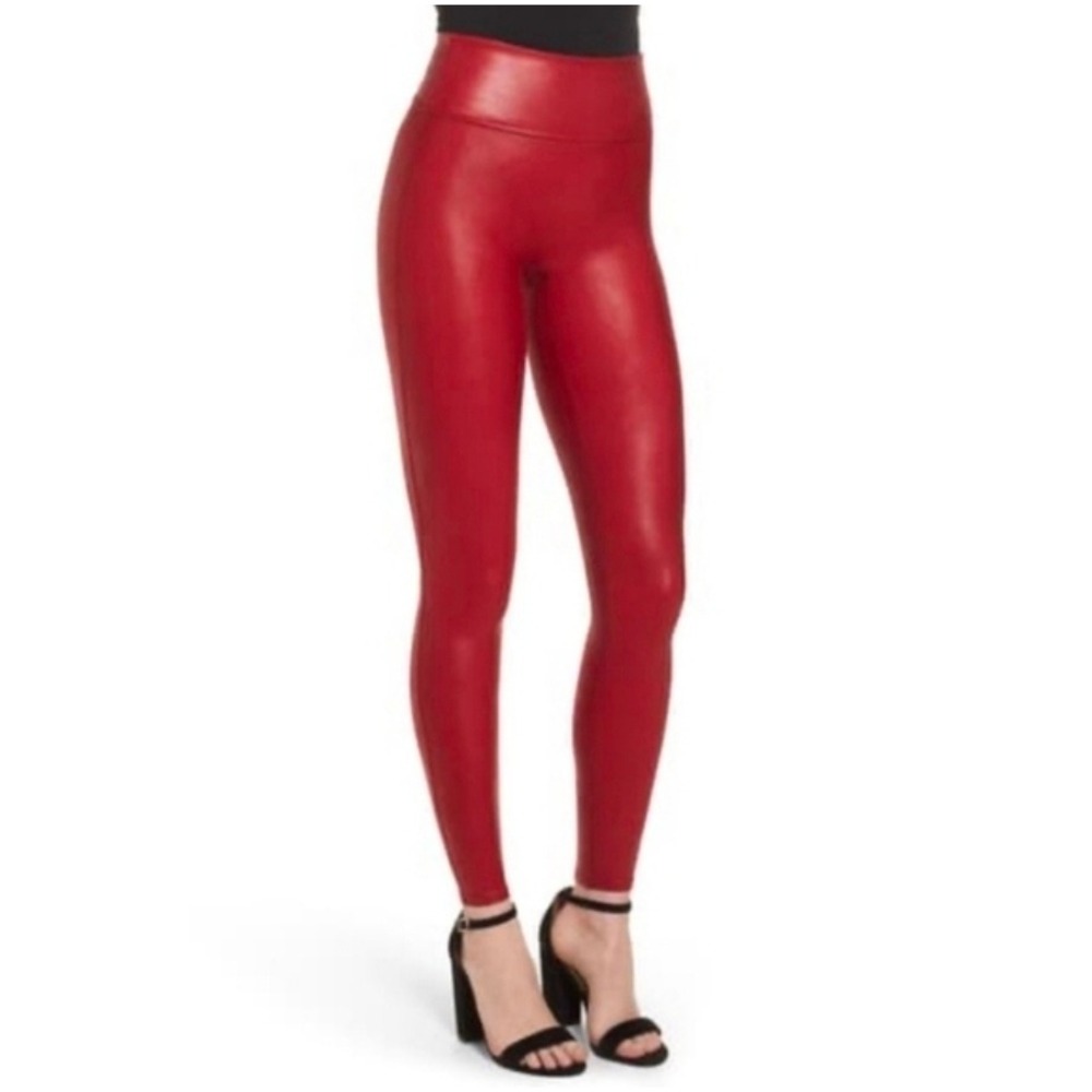 Spanx Faux Leather Leggings High Waisted Red Skinny Stretch 20255R Medium